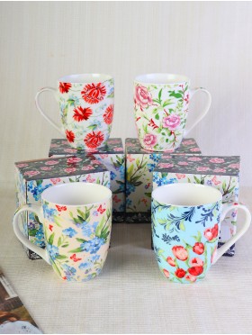 Floral Print Mug Cup Set (4ps) With Gift Box 350ml (12oz)